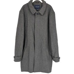 LANDS END Mens Winter Coat SIZE L/T 42/44 65% Wool Gray Herringbone Great